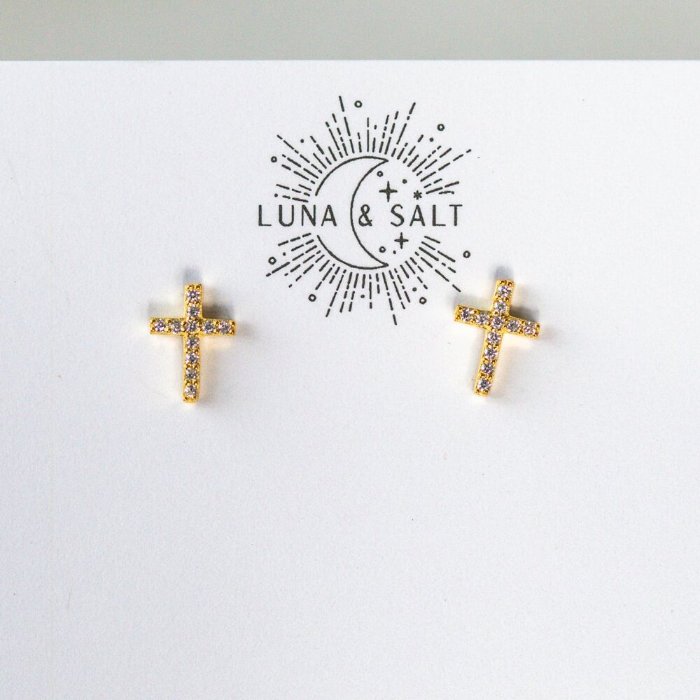 Dainty Cross Stud Earrings Pave CZ "Diamonds" Cross Studs Faith Jewelry Gift